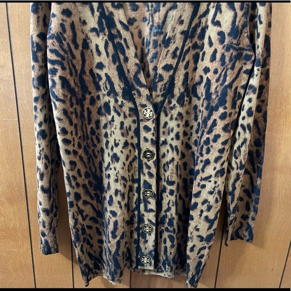 Tory Burch Leopard Print Cardigan Sweatshirt Sweater Coat Jacket Long Sleeve S - Picture 3 of 10